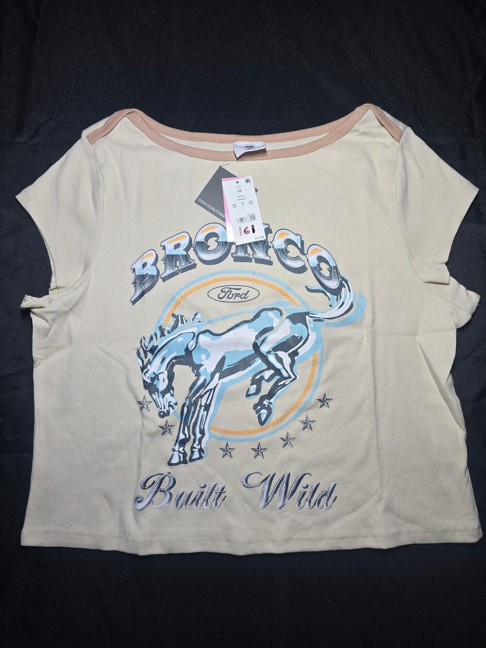 Grayson Threads Ford Bronco Built Wild Graphic Rib Knit Top Beige